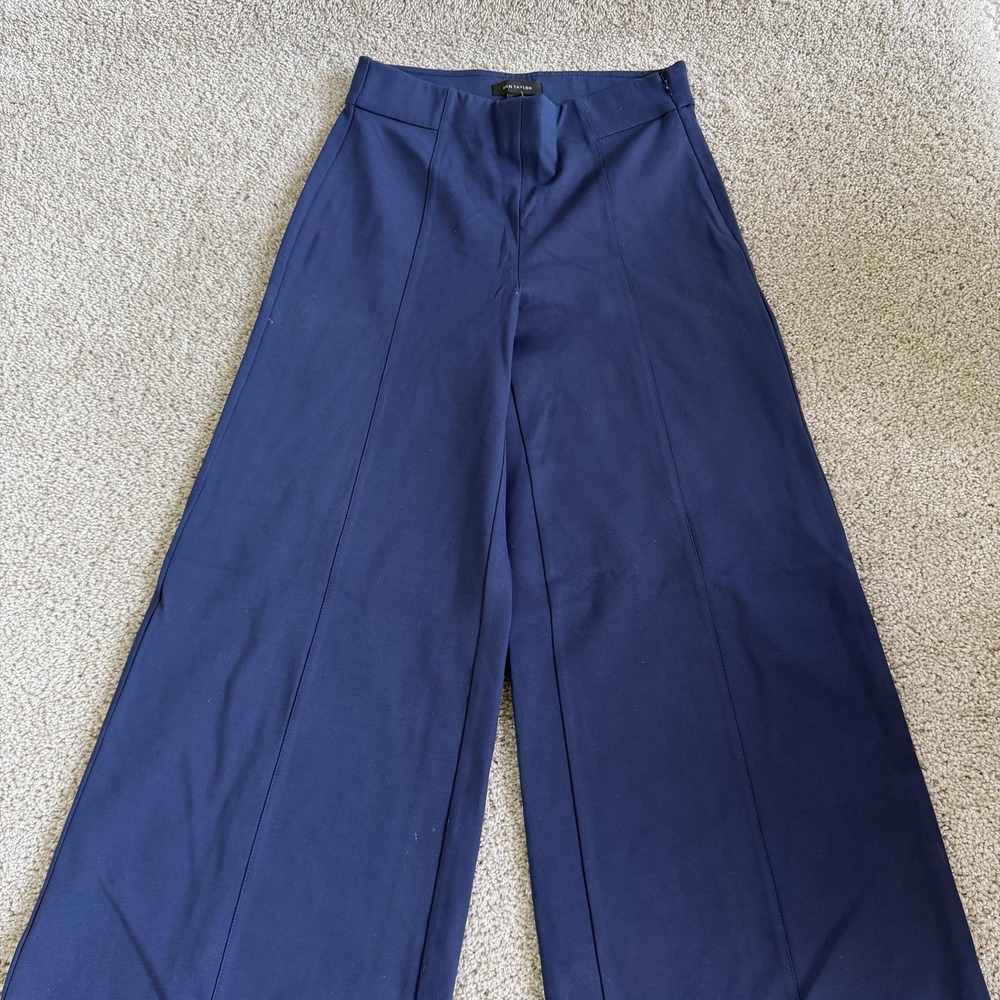 Ann Taylor Dress Pants Womens 6P Blue Ponte Wide Leg Stretch Pockets Office